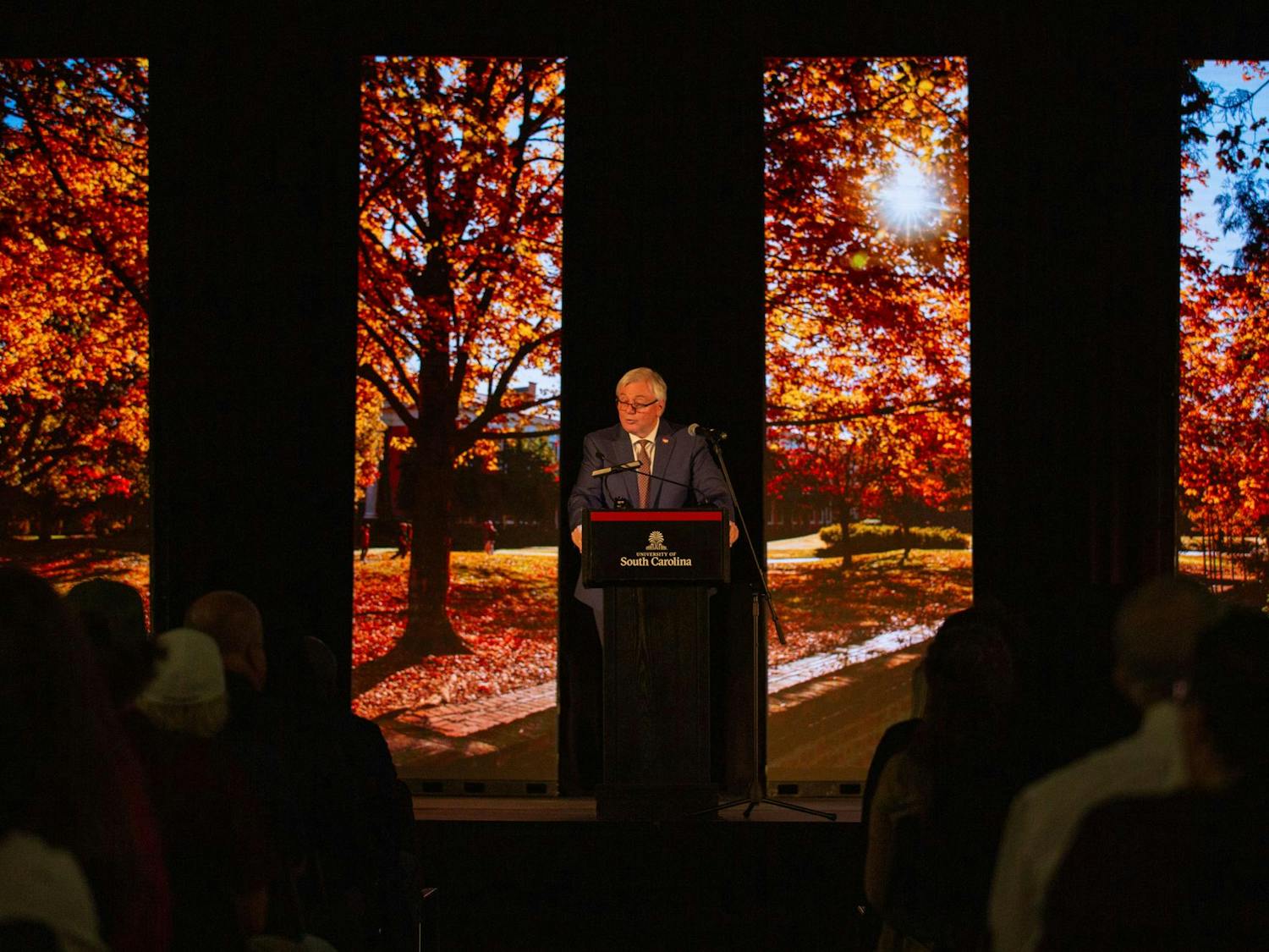 President Michael Amiridis delivers his State of the University Address in the Russell House Ballroom on Sept. 11, 2024. Faculty, students and staff gathered in the ballroom to hear Amirdis reflect on the universities accomplishments.