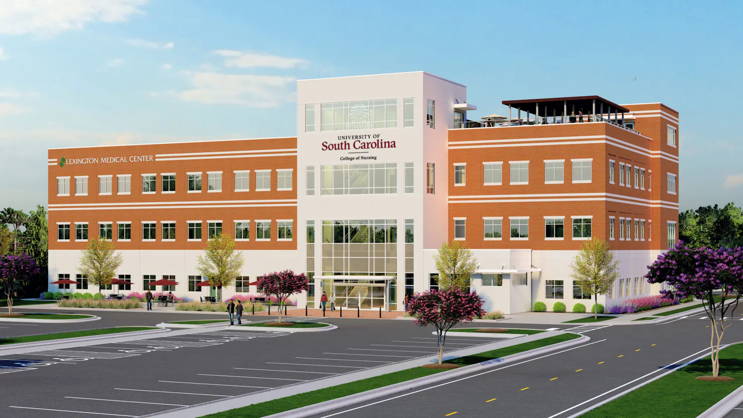 A rendering of what the new nursing building will look like once it's finished being built. The new building will feature a nursing simulation center, classroom space, an eight-bed hospital suite, a six-room primary square suite and 36-bed skill suites. 