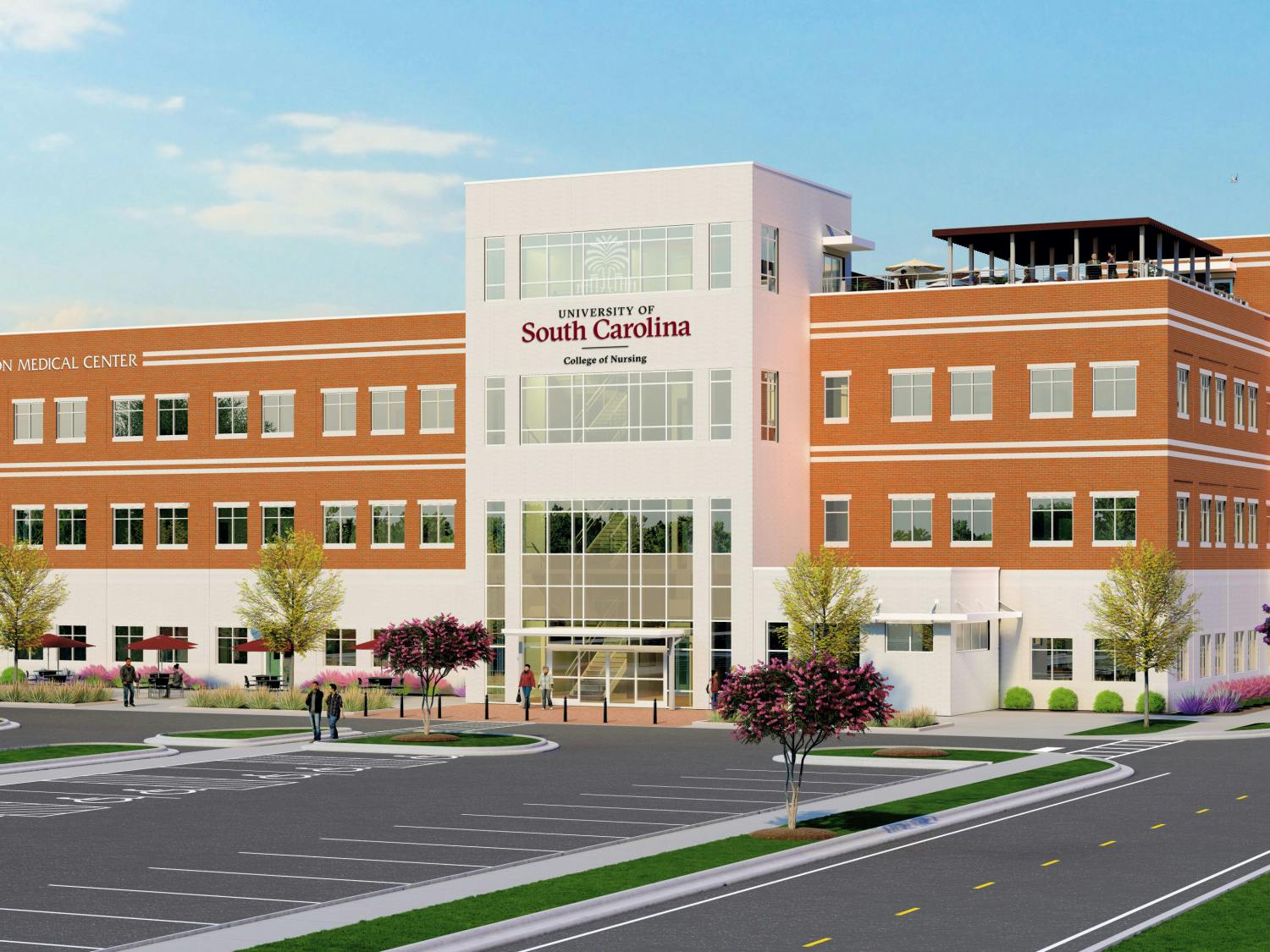 A rendering of what the new nursing building will look like once it's finished being built. The new building will feature a nursing simulation center, classroom space, an eight-bed hospital suite, a six-room primary square suite and 36-bed skill suites.&nbsp;