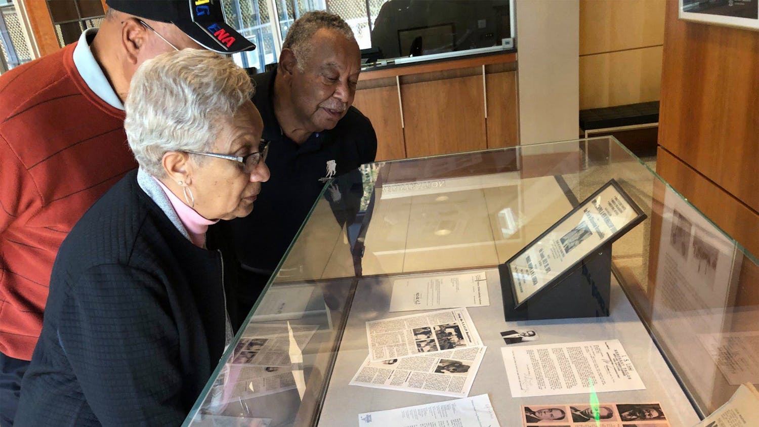 Descendants of voting rights activist George Elmore view a section of the Justice for All exhibit. The civil rights exhibit can be found in the Ernest F. Hollings Special Collections Library within Thomas Cooper Library until March 2022.