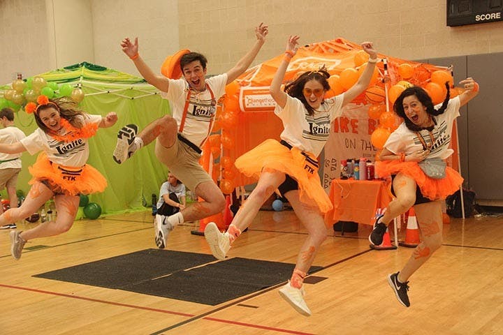 &nbsp;Freshmen Harleigh Price, Seth Hajzus, Elizabeth Babb, and Sophia Tavakol at Dance Marathon on Friday, February 29th, 2020.&nbsp;
