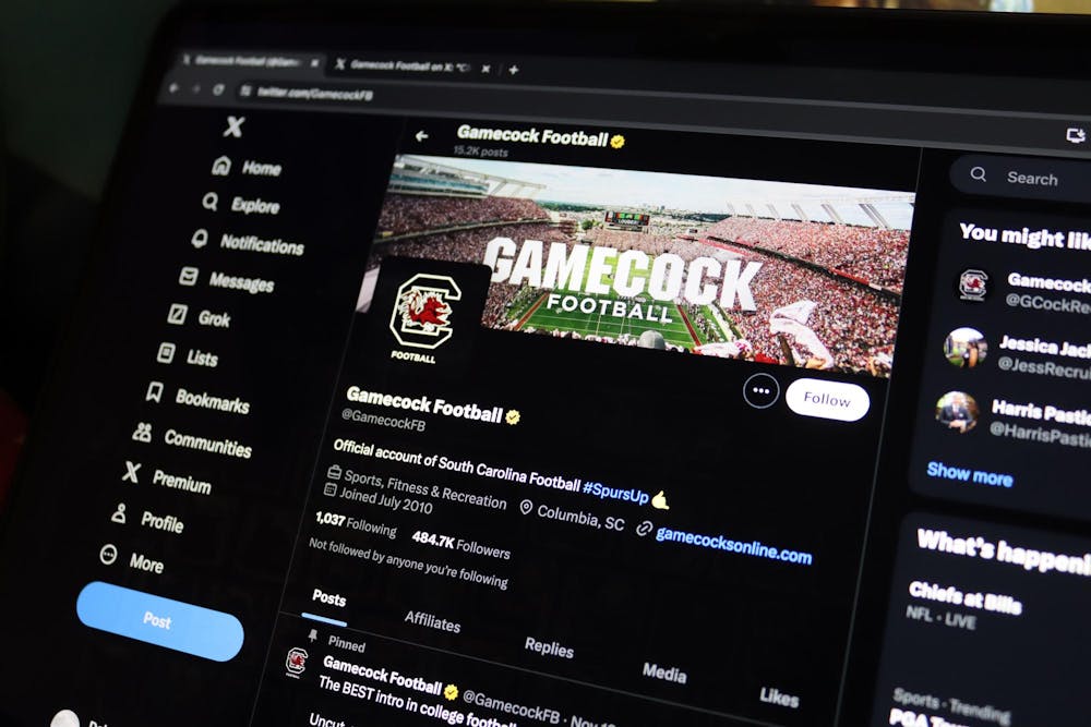 <p>A photo illustration of a screen shows information from the Gamecocks Football Twitter profile on Jan. 21, 2024. The New and Creative Media team uses social media as an opportunity to draw the attention of Gen Z.</p>