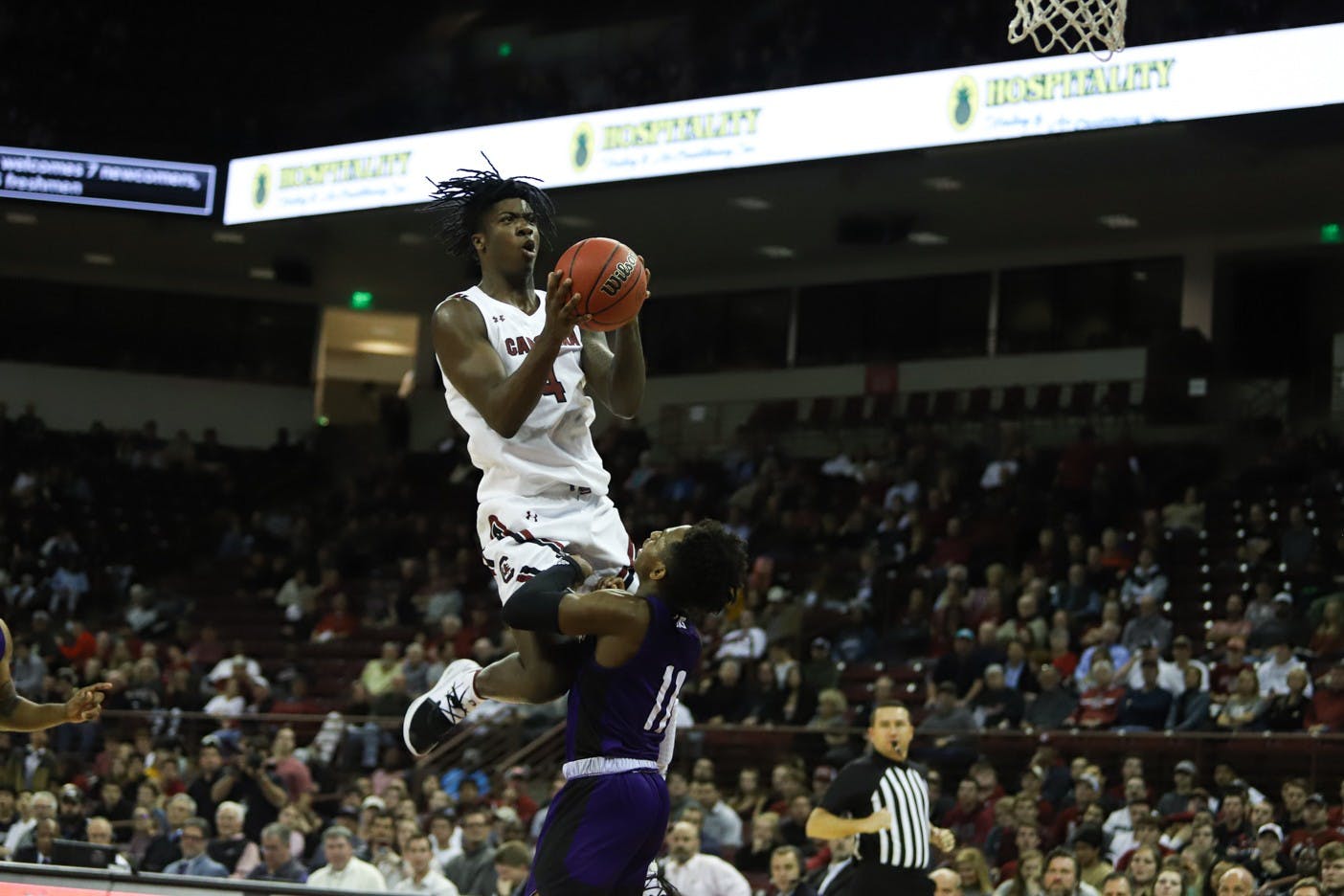 Freshman Jalyn Mccreary goes up for a layup in the Gamecocks game against North Alabama on Wednesday night. Mccreary scored 9 points in the Gamecocks 77-55 win in this game