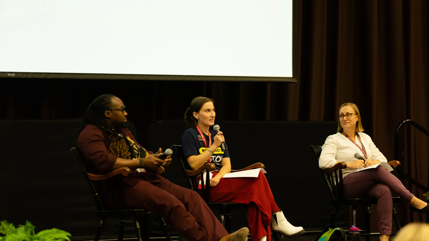 Emily Collie, the Secretary of Health and Wellness for the Graduate Student Association speaks during a lunch panel at the "Reconnect and Restore " mental health summit. Student Health Services hosted the summit on Oct. 6, 2022 in the Russell House Ballroom to bring together university leaders and discuss resources for students who struggle with mental health. 