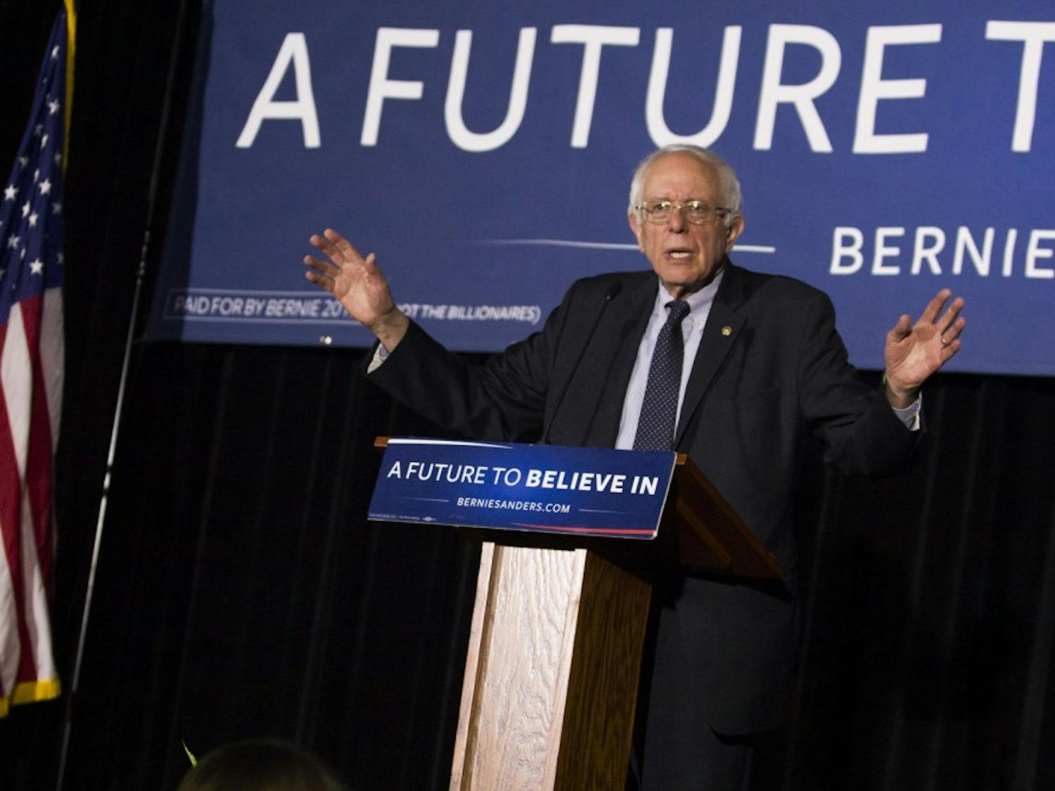 Sander addressed a capacity crowd in the Russell House Theater.