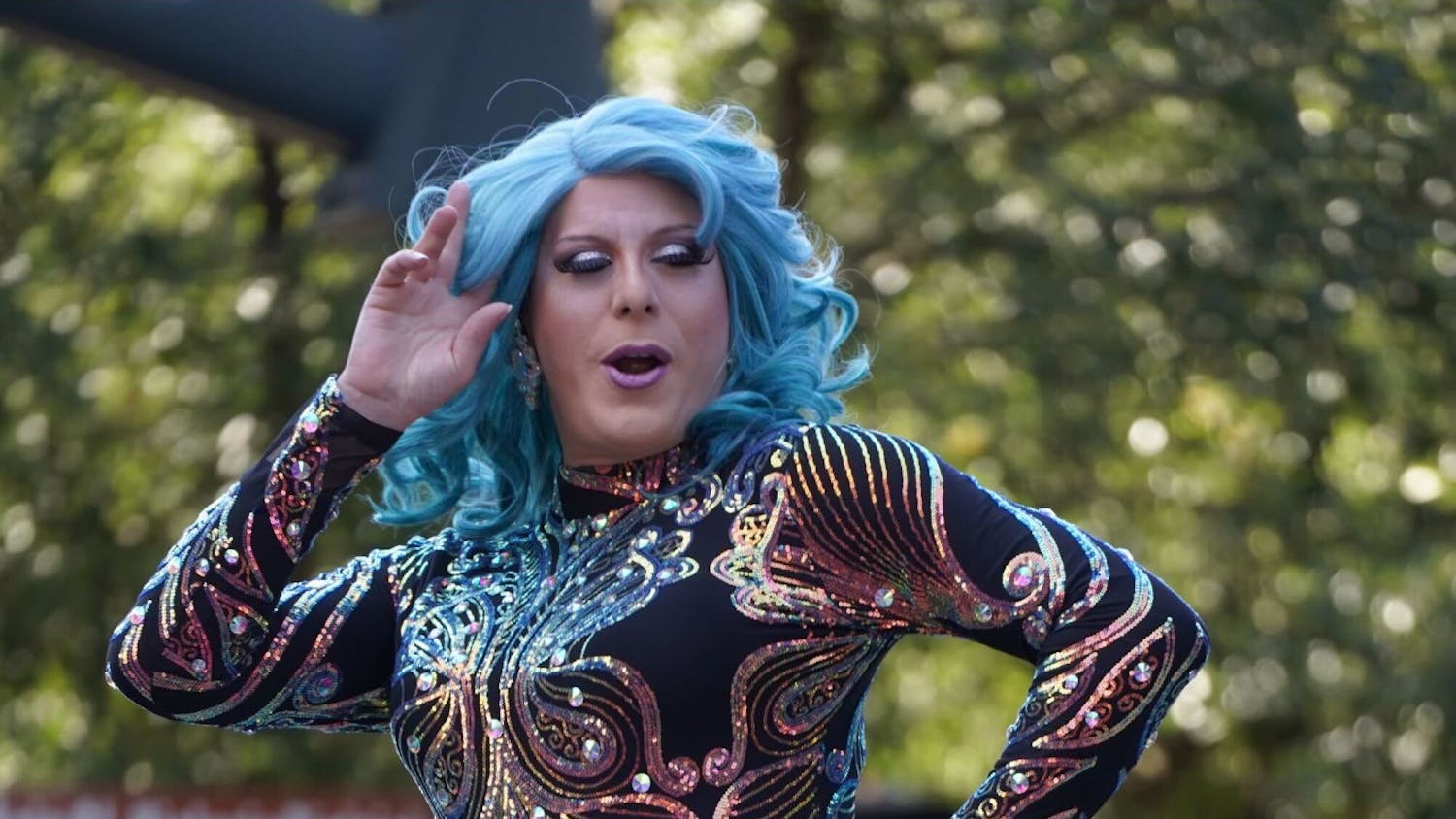 Carla Cox, the entertainment coordinator for South Carolina Pride, gives an on-stage performance. Cox is one of many drag performers to participate in shows at the Famously Hot South Carolina Pride Festival.