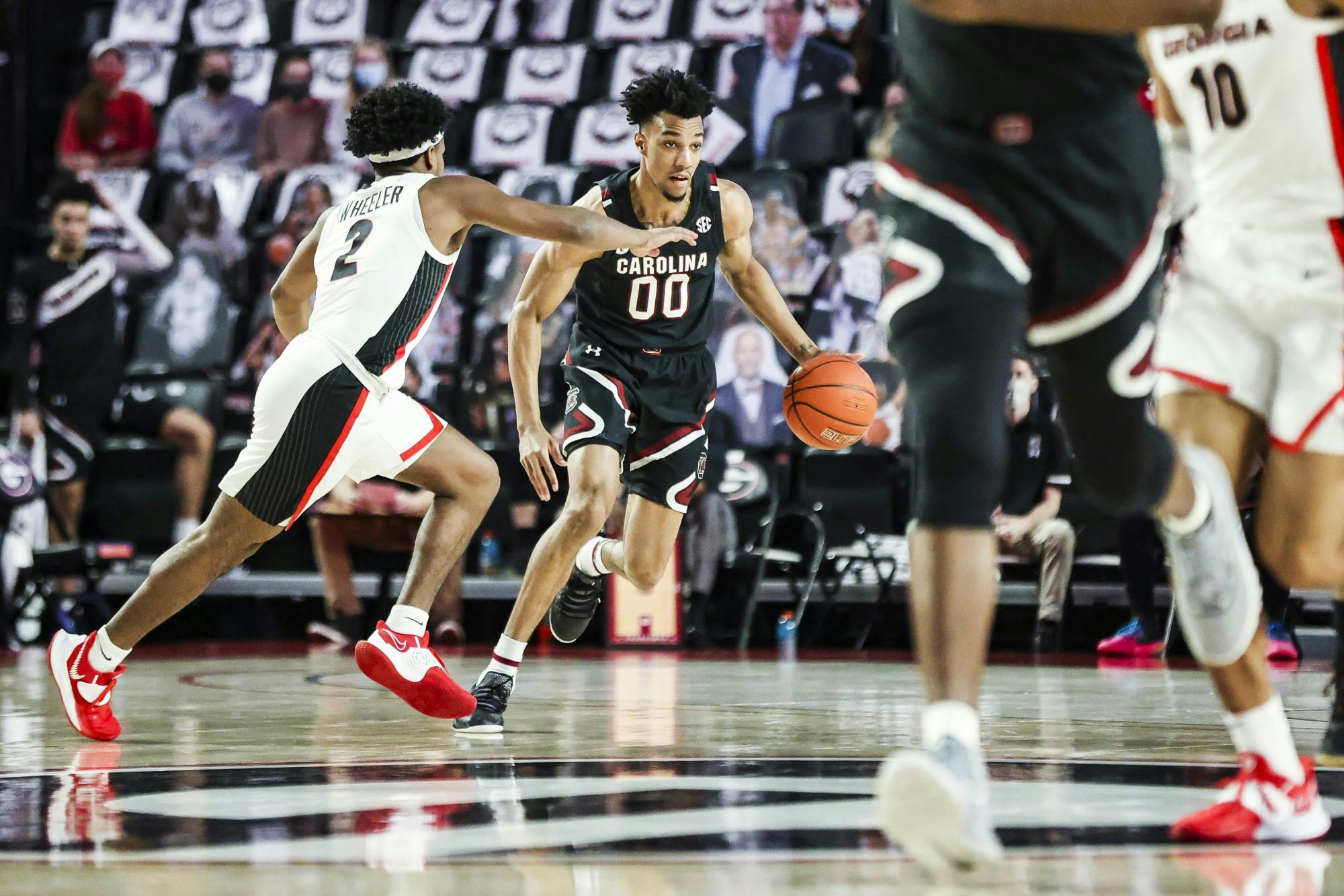 South Carolina during a game against Georgia at Stegeman Coliseum in Athens, Ga., on Saturday, Feb. 27, 2021. (Photo by Tony Walsh)