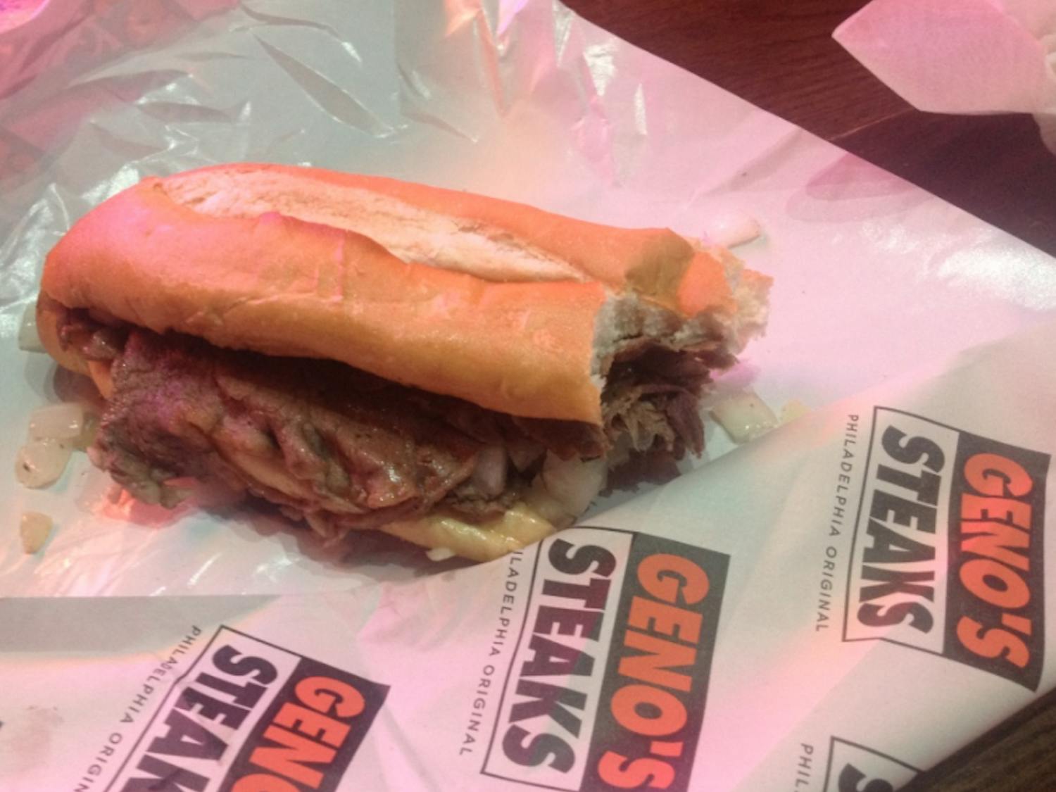 Geno's Steaks, a Philadelphia institution, serves up cheesesteaks on the first day of the Democratic National Convention in Philadelphia on July 25, 2016.