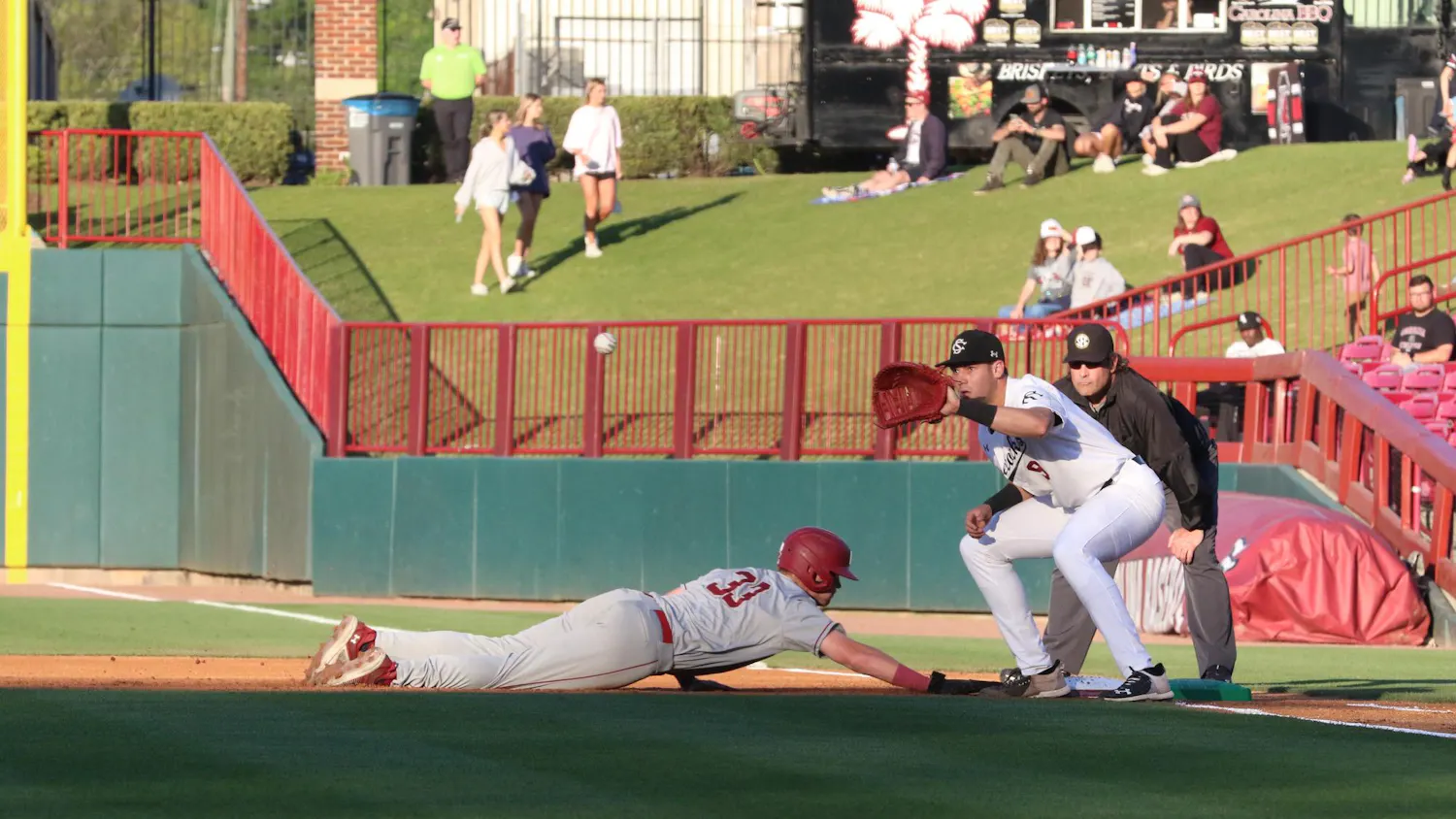 Freshman infielder Will Craddock beat the runner to first base for the out in South Carolina’s April 7 game against College of Charleston. The defensive stop came during a contest where the Gamecocks dropped 6-4.