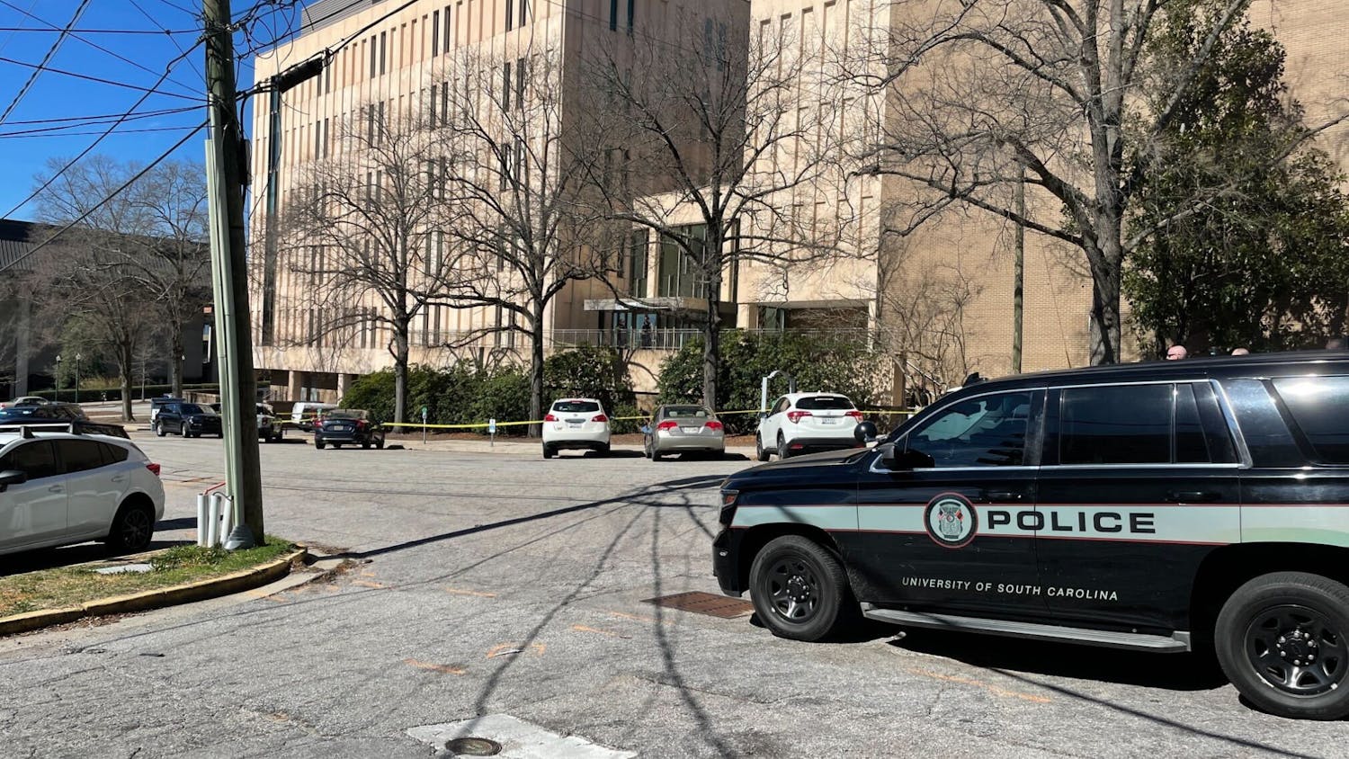 A photo of the outside of the Science and Technology building on Tuesday, Feb. 14, 2023. A student was taken to the hospital after an incident occurred.