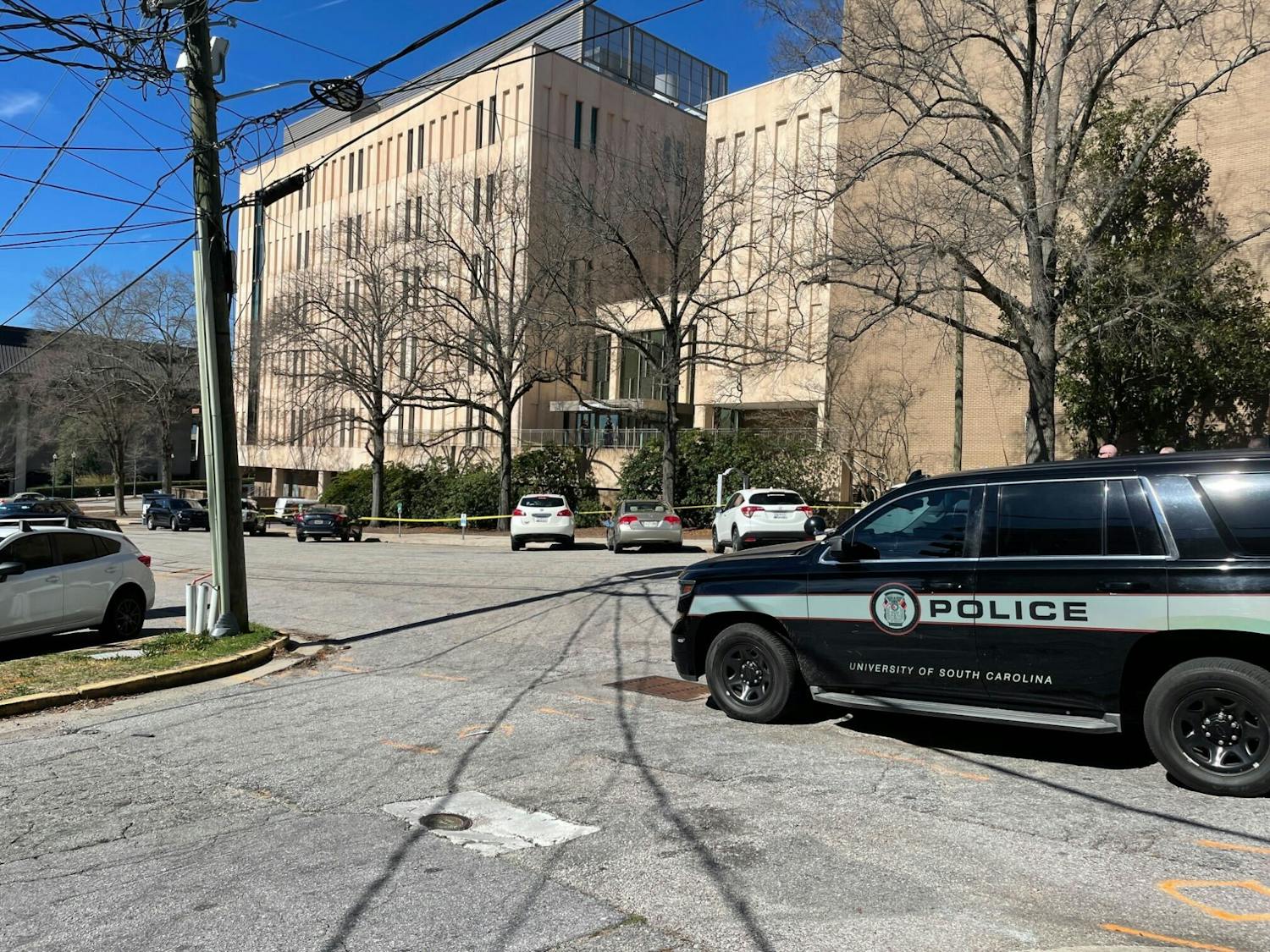 A photo of the outside of the Science and Technology building on Tuesday, Feb. 14, 2023. A student was taken to the hospital after an incident occurred.