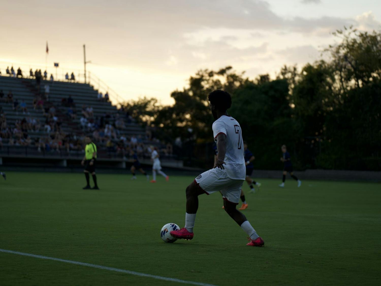 Junior midfielder Isaiah Whittaker-Francis keeps the Georgia State defense on its heels at Eugene E. Stone Stadium on Sept.19, 2025. Isaiah played a total of 70 minutes and started the game .