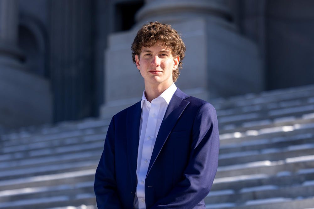 <p>First-year finance, economics, supply chain and risk management student Landon Lyle poses for a portrait outside the South Carolina State House on Feb. 1, 2026. Lyle is running for the county council of Oconee, South Carolina.</p>
