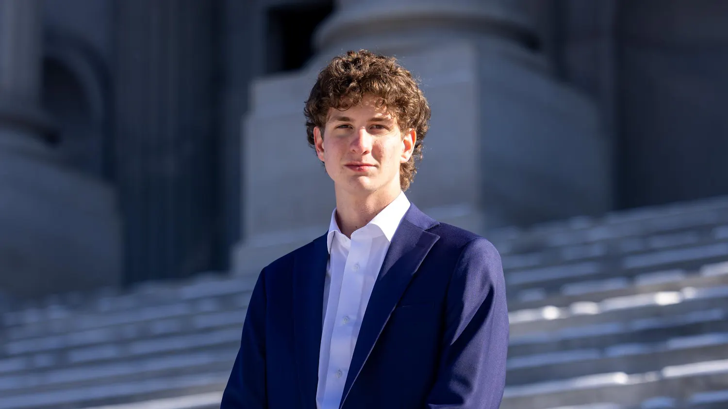 First-year finance, economics, supply chain and risk management student Landon Lyle poses for a portrait outside the South Carolina State House on Feb. 1, 2026. Lyle is running for the county council of Oconee, South Carolina.