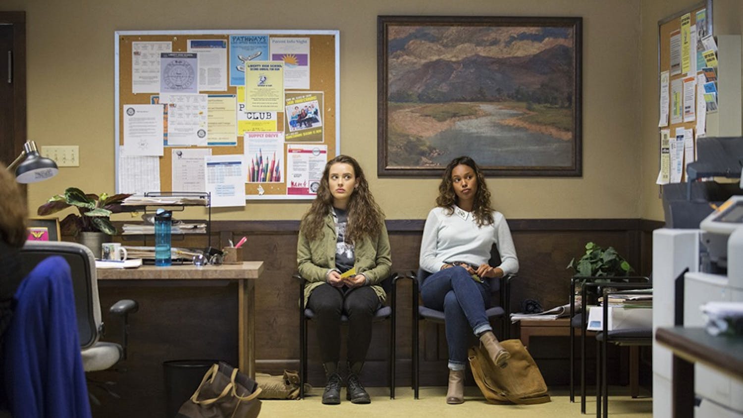 Katherine Langford, left, and Alisha Boe play frenemies in the Netflix series &quot;13 Reasons Why.&quot; (Beth Dubber/Netflix)