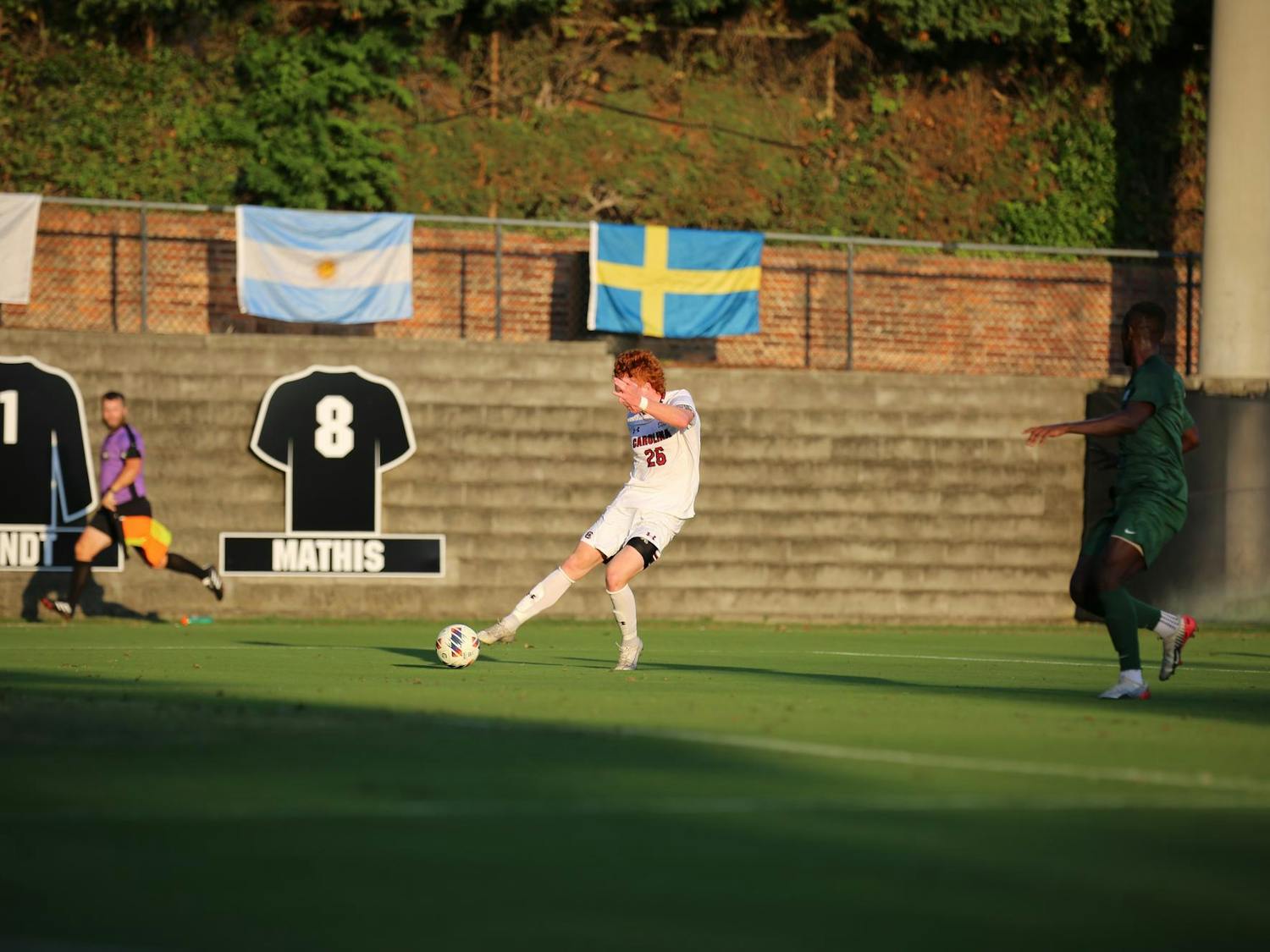 The USC men's soccer team earned a 1-0 victory over the Jacksonville Dolphins on Oct. 3, 2023. The Gamecocks recognized the beginning of Breast Cancer Awareness Month with a Pink Out game. The team wore pink sweatbands at the match and honored a breast cancer survivor at halftime. The team is now 3-5-2 on the season.