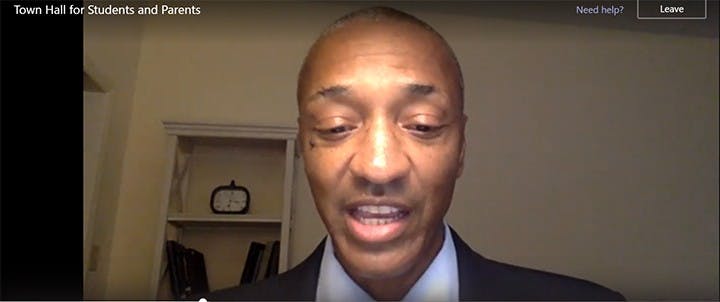 Provost William F. Tate speaks during the virtual town hall Tuesday.