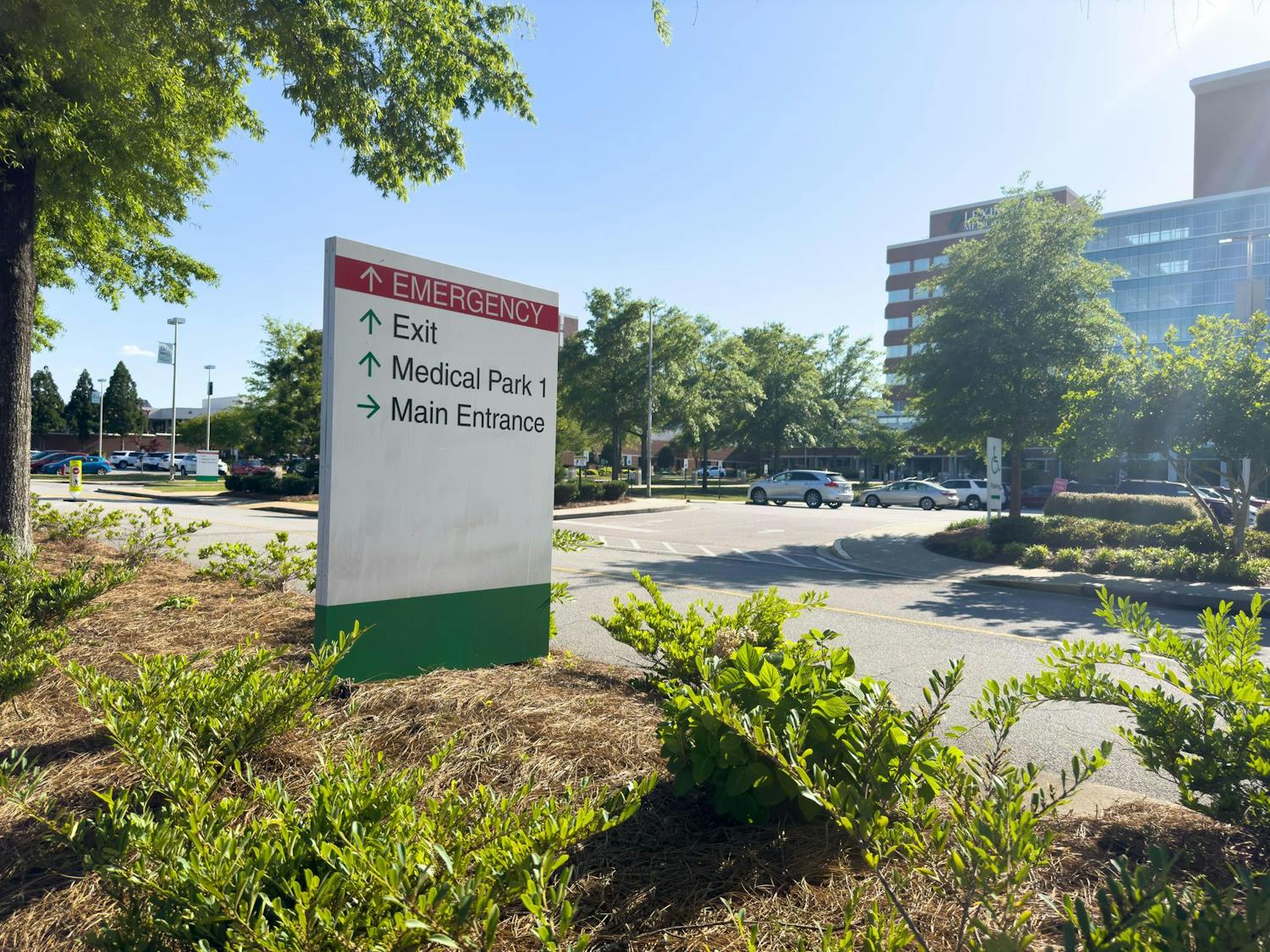 A sign at Lexington Medical Center directs patients to different areas of the hospital in Columbia, South Carolina on April 14, 2024. The College Nursing is partnering with the hospital to fix the state's nursing shortage.   
