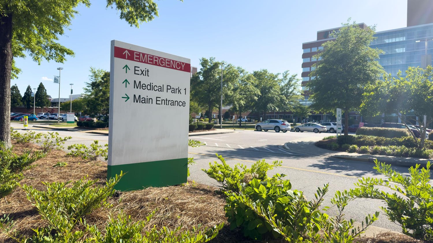 A sign at Lexington Medical Center directs patients to different areas of the hospital in Columbia, South Carolina on April 14, 2024. The College Nursing is partnering with the hospital to fix the state's nursing shortage.   