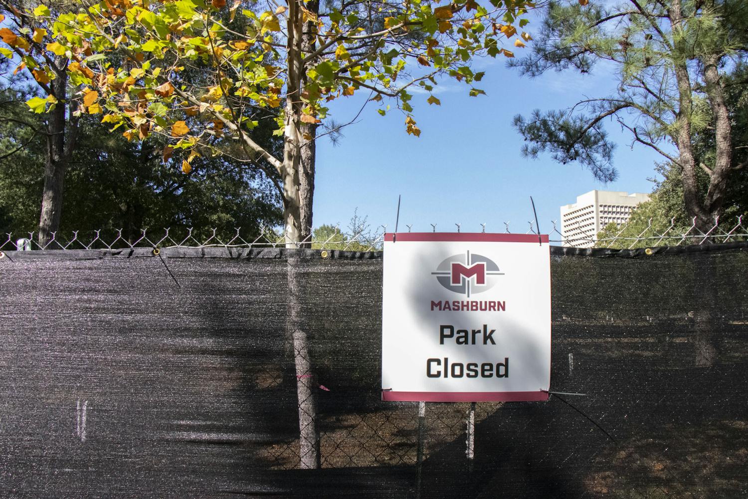 A sign indactes that Finlay Park is closed while under reconstruction on Oct. 10, 2023. Through its revitalization program, the city aims to make the park a better place for socialization, community and connection, like it once was.