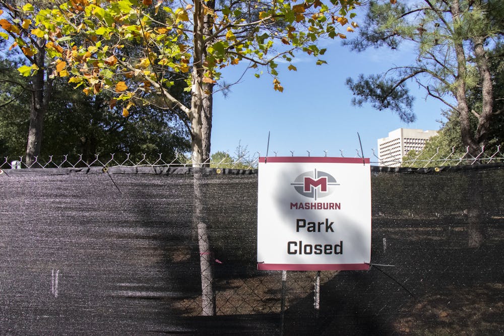 <p>A sign indactes that Finlay Park is closed while under reconstruction on Oct. 10, 2023. Through its revitalization program, the city aims to make the park a better place for socialization, community and connection, like it once was.</p>