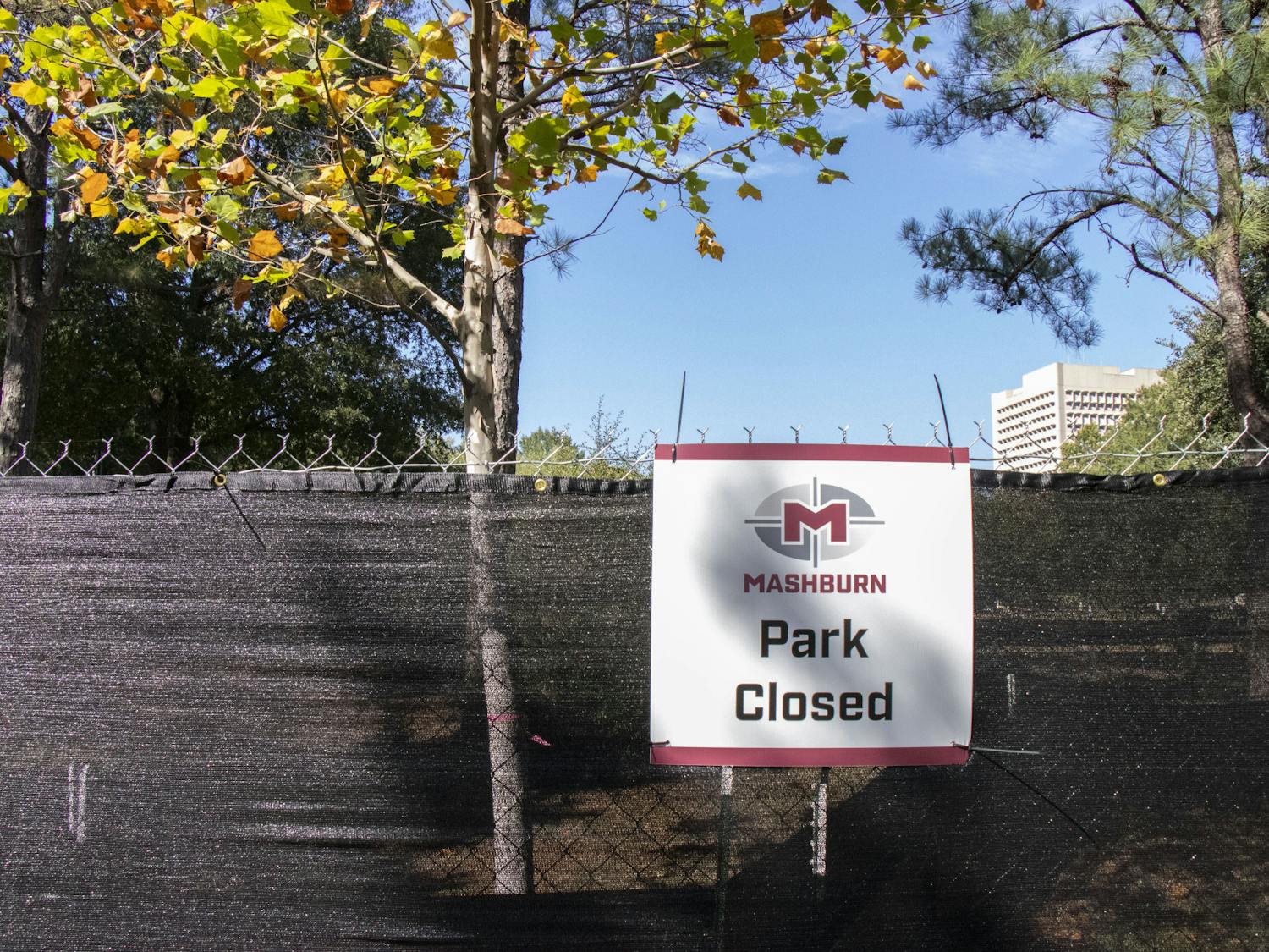 A sign indactes that Finlay Park is closed while under reconstruction on Oct. 10, 2023. Through its revitalization program, the city aims to make the park a better place for socialization, community and connection, like it once was.