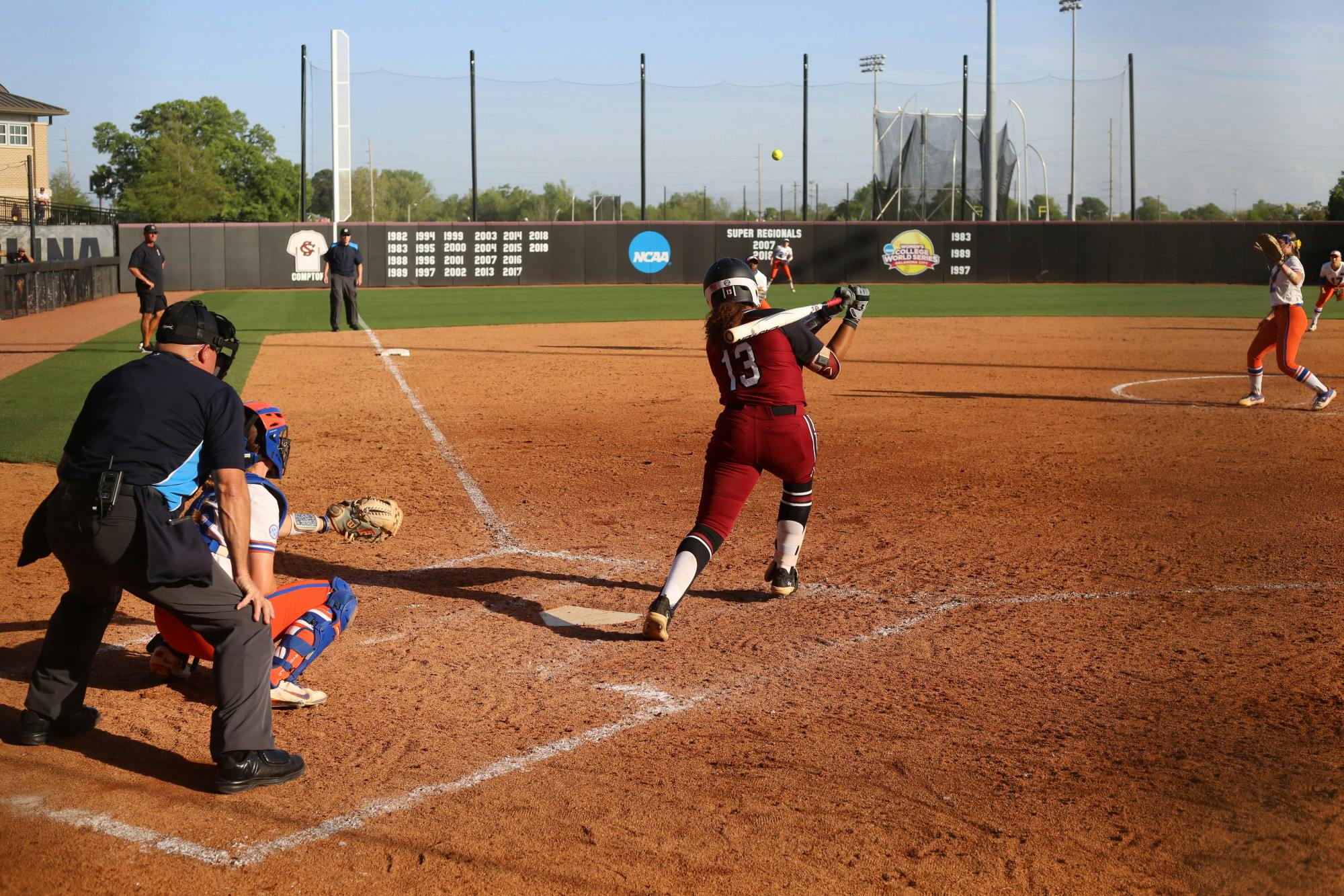 Junior infielder Zoe Laneaux hits a single in the sixth inning for the Gamecocks in its game against Florida on April 1, 2023. In the second game of the series, South Carolina softball team struggled to find its rhythm, losing 8-1.