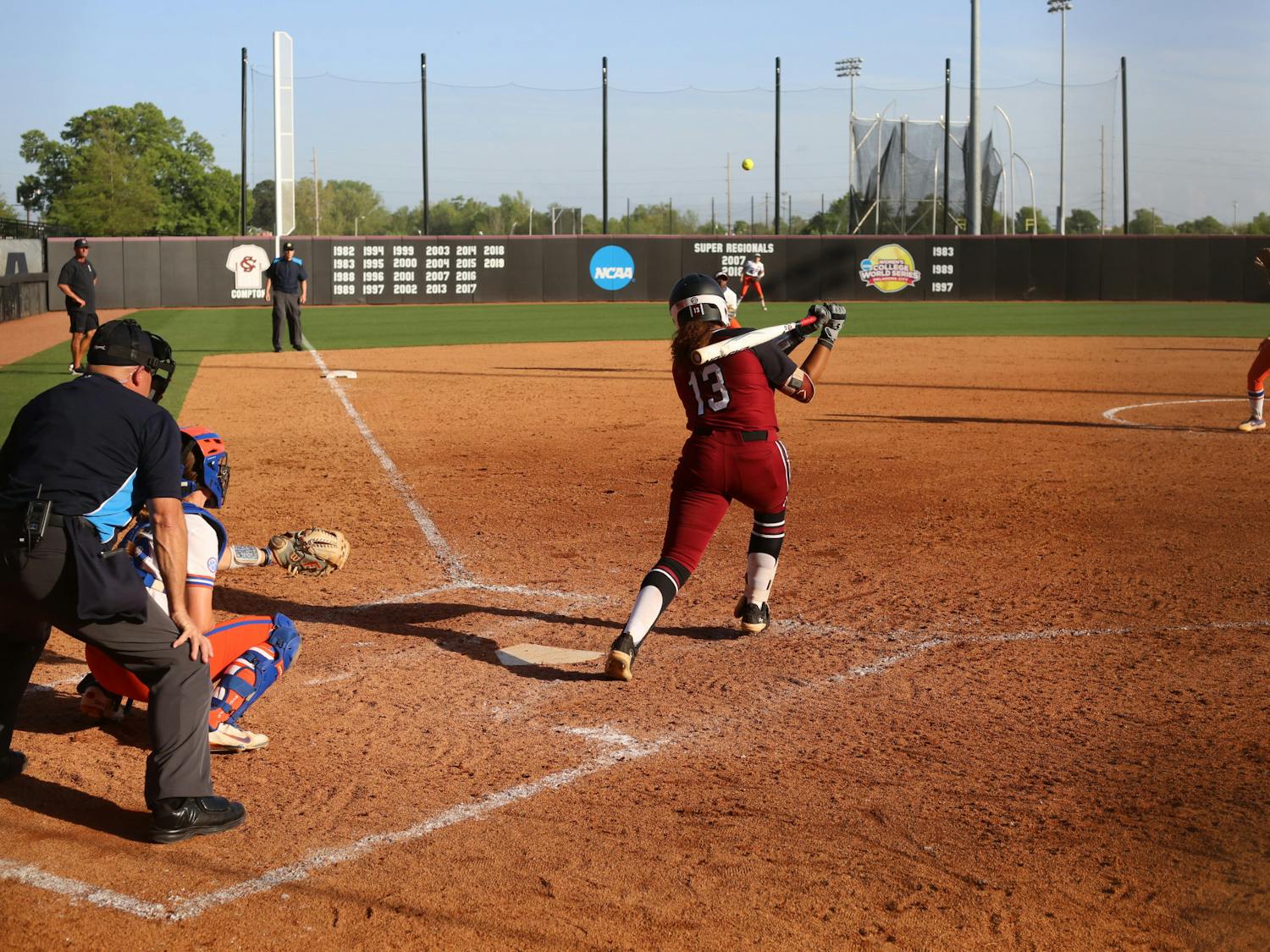Junior infielder Zoe Laneaux hits a single in the sixth inning for the Gamecocks in its game against Florida on April 1, 2023. In the second game of the series, South Carolina softball team struggled to find its rhythm, losing 8-1.