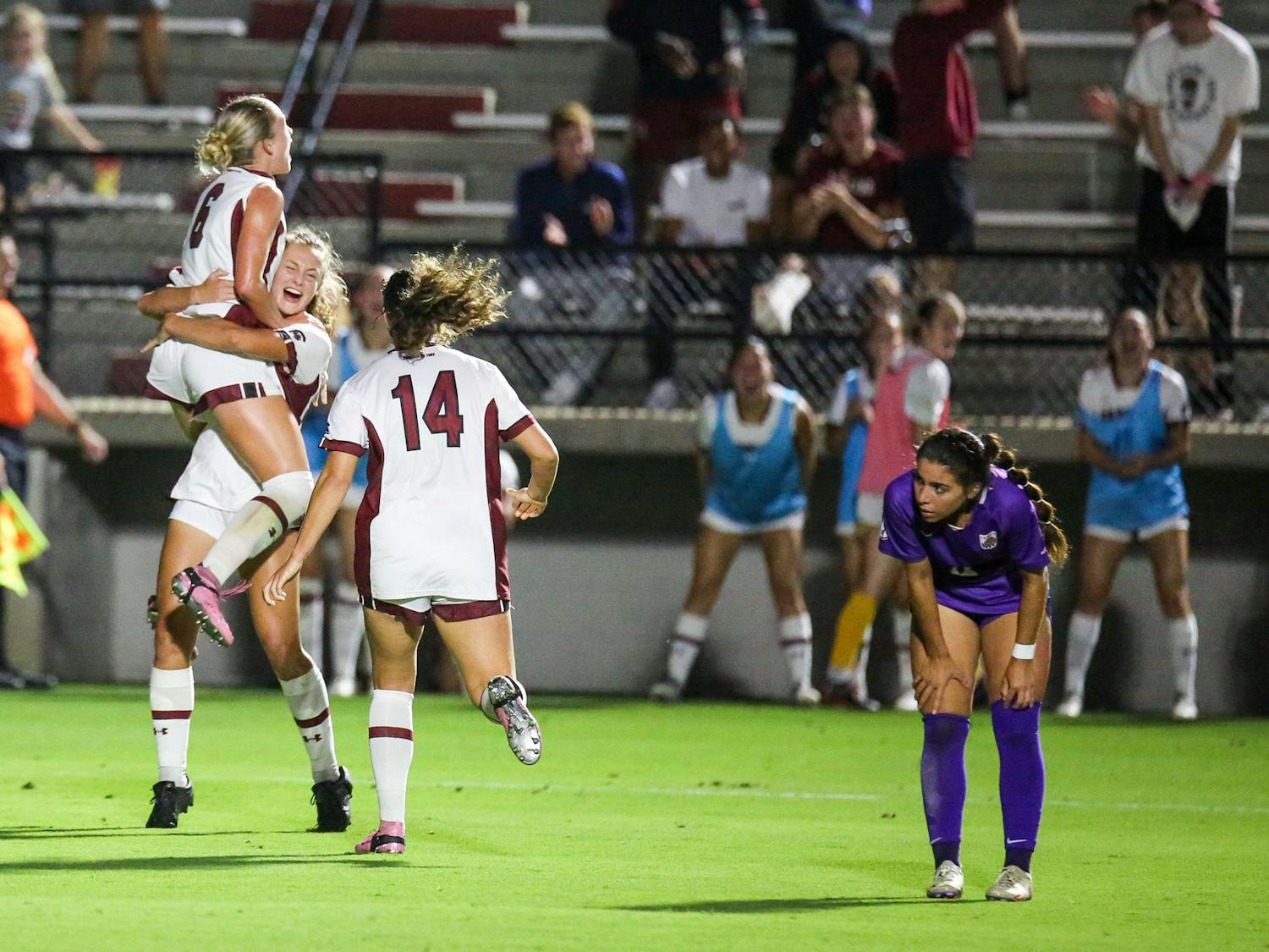 The Gamecock women's soccer team claimed a 1-0 victory over the LSU Tigers at Stone Stadium on Oct. 5, 2023. The match was the team's "Pink Out" game for Breast Cancer Awareness and two survivors were honored, one prior to the start of the match and one during halftime. The team is now 9-1-3 overall for the season.