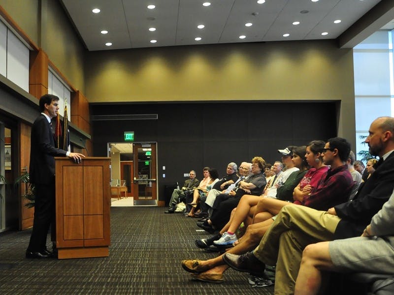 Joseph Crespino presents a lecture on the late Sen. Strom Thurmond Tuesday evening.