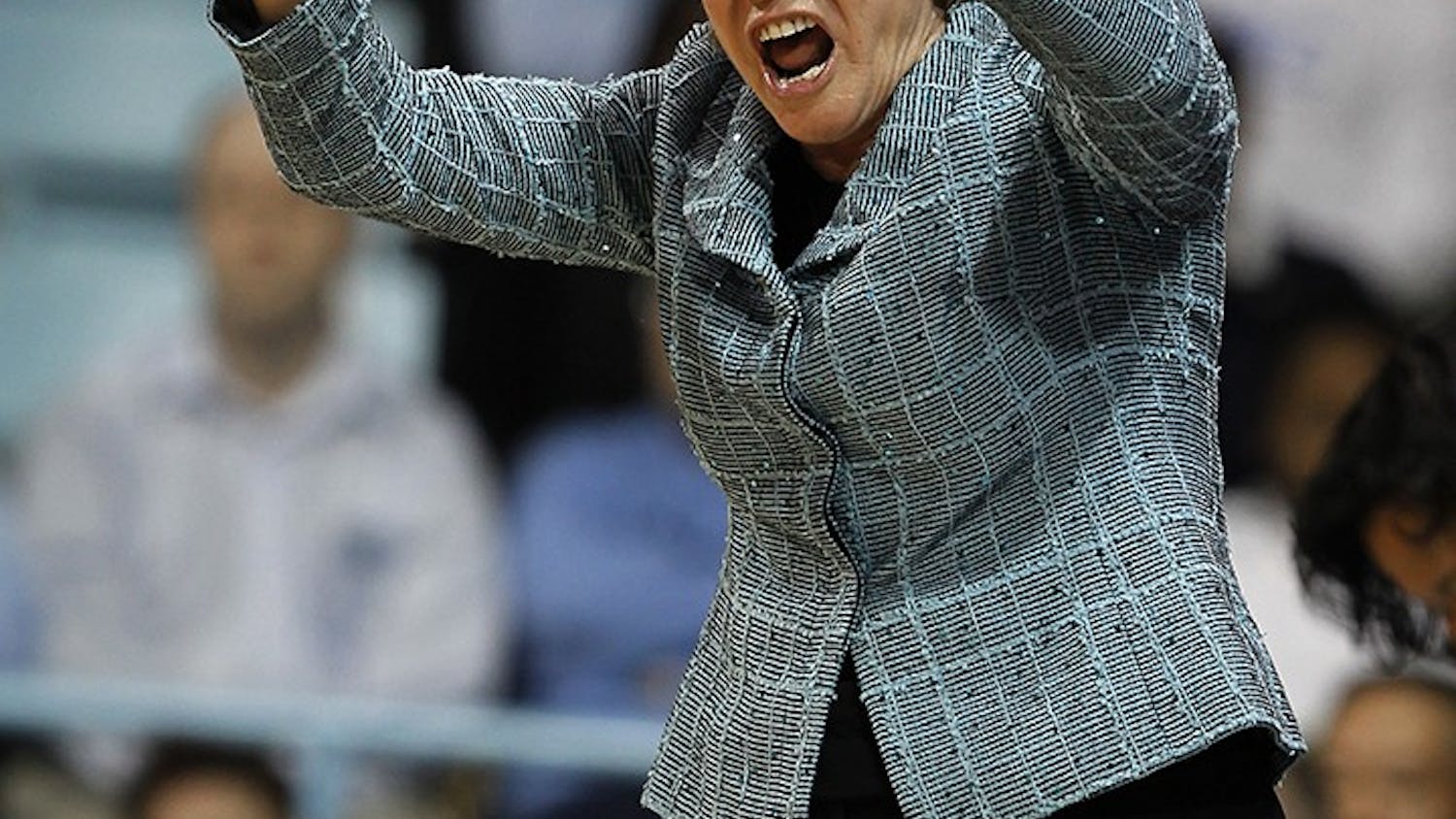 North Carolina head coach Sylvia Hatchell screams at her team in the closing minute against Duke at Carmichael Arena in Chapel Hill, North Carolina, Sunday, February 26, 2012. Duke defeated UNC, 69-63. (Chuck Liddy/Raleigh News &amp; Observer/MCT)