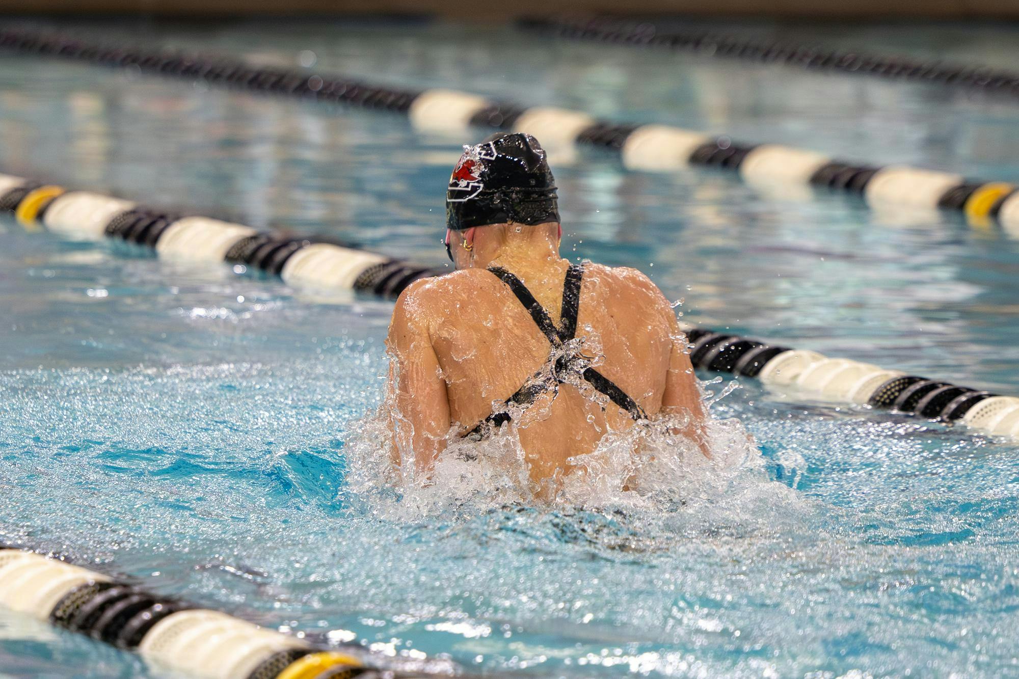 Freshman breaststroke swimmer Alexis Dalton competes in the women’s 200-yard medley relay against North Carolin on Nov. 7, 2025, at the Carolina Natatorium. The women's team defeated the Tar Heels 176-124.