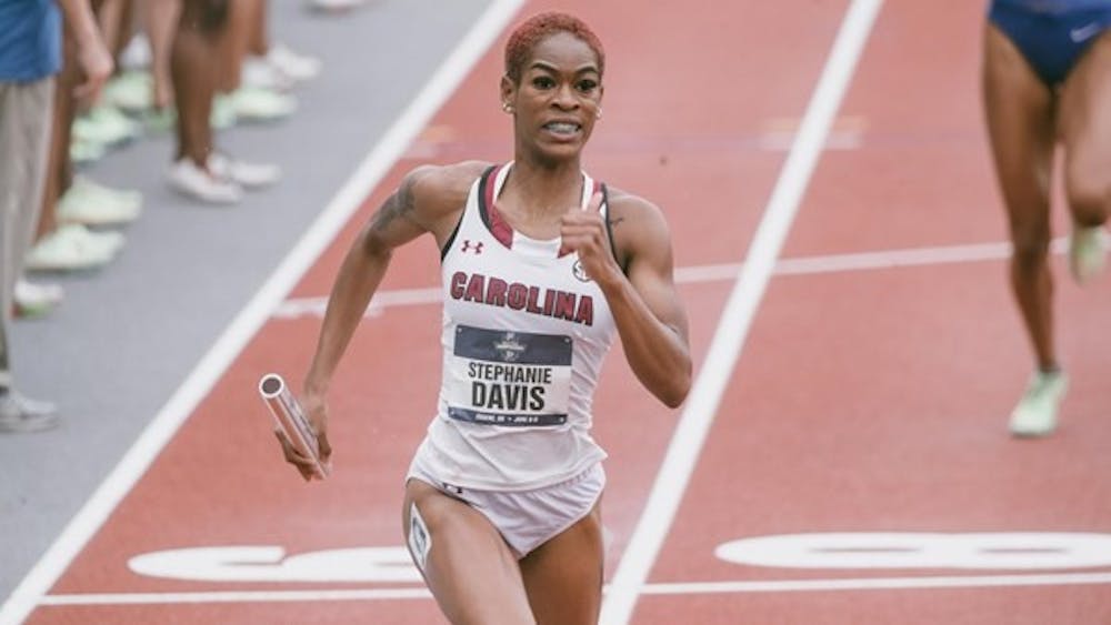 <p>A picture of graduate sprinter Stephanie Davis at the NCAA track and field national championships. Davis competed in the 4x400-meter relay team and earned First Team All-American honors.</p>