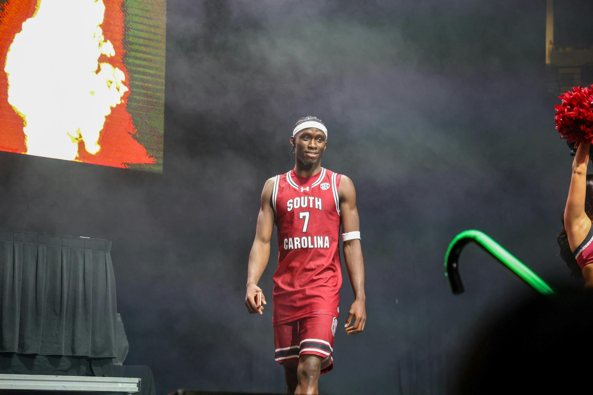 Freshman guard Abu Yarmah walks across the stage at GarNET &amp; Black Madness on Oct. 21, 2025 at Colonial Life Arena. Yarmah scored over 1,000 points and was named River Ridge District Boys Basketball Player of the Year during his high school career.