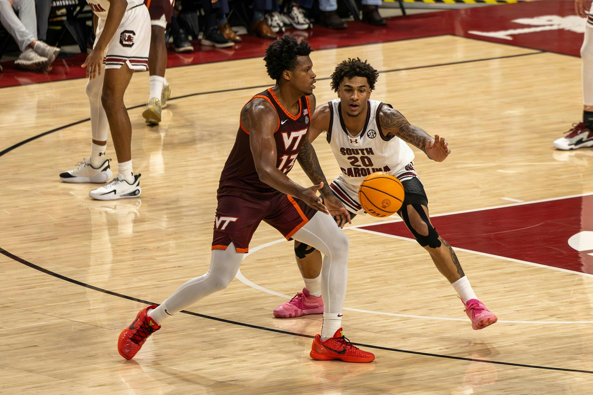 FILE — Freshman forward Hayden Assemian attempts to stop the ball during the game against Virginia Tech on Dec. 2, 2025. Assemian scored 2 points.