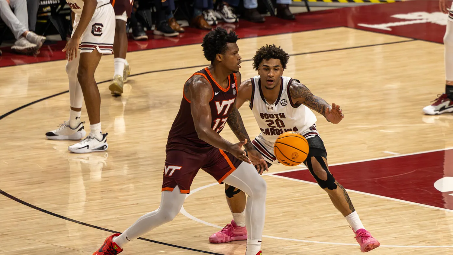 FILE — Freshman forward Hayden Assemian attempts to stop the ball during the game against Virginia Tech on Dec. 2, 2025. Assemian scored 2 points.