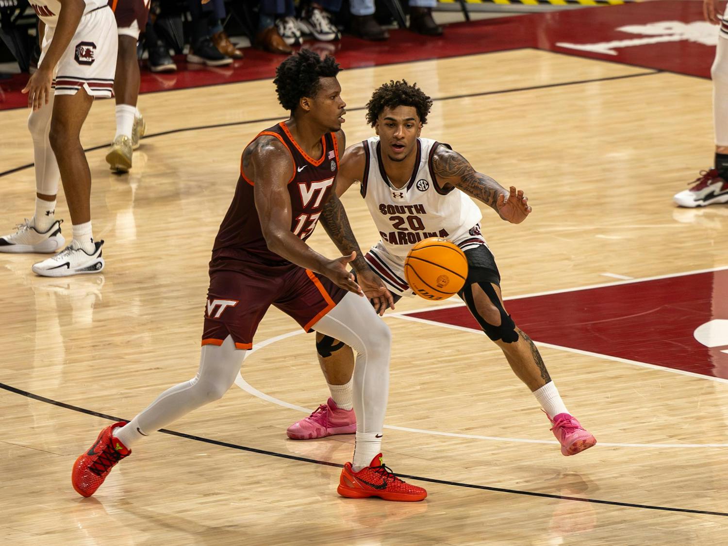 FILE — Freshman forward Hayden Assemian attempts to stop the ball during the game against Virginia Tech on Dec. 2, 2025. Assemian scored 2 points.