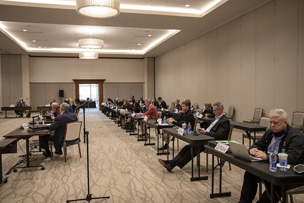 University of South Carolina board of trustee members meet at the Alumni Center during the 2021 board of trustees retreat to discuss issues, concerns and goals for the 2021 year.