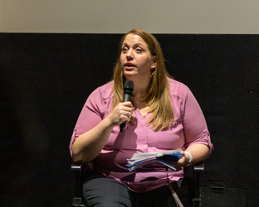 Assistant Professor at USC's Arnold School of Public Health, Dr. Jennifer Fillo introduces the panel of medical experts after the showing of "Love in the Time of Fentanyl" on Jan. 25, 2023. The panel went into more detail about the film and the ever-worsening fentanyl epidemic, and the resources offered in South Carolina that are available for people who are struggling with addiction.