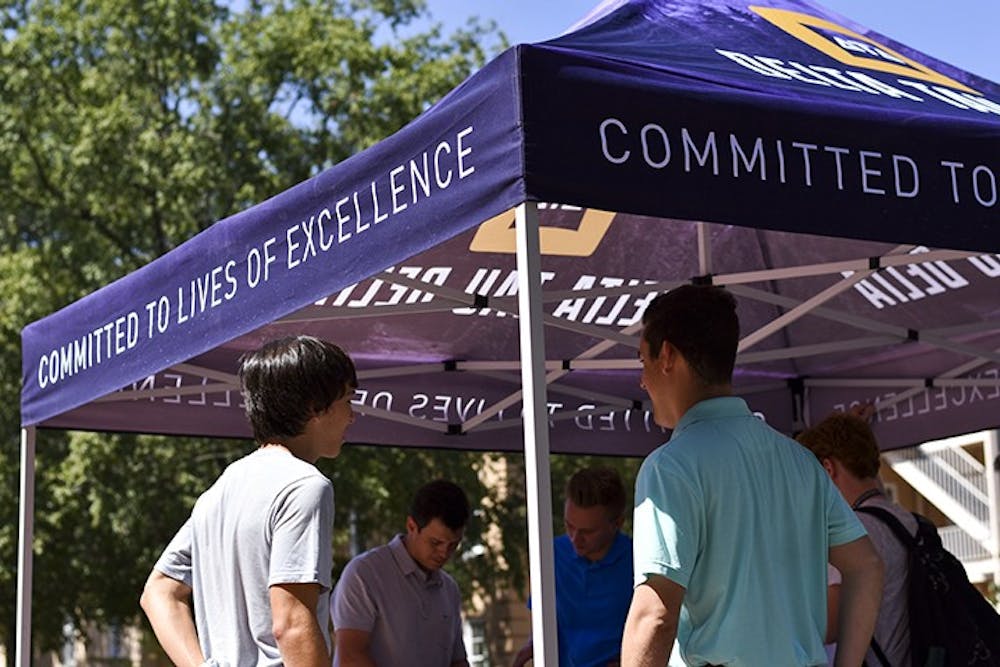 Delta Tau Delta is returning to the University of South Carolina campus following a temporary suspension in September of 2014. Founding members have been seen around campus recruiting and raising awareness of the returning fraternity.