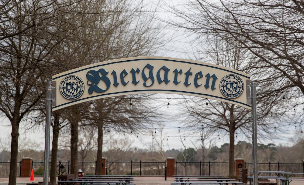 <p>A sign for the Biergarten at Bierkeller Brewing Company is pictured on Feb. 19, 2025, in Columbia, South Carolina as the company begins to prepare for their upcoming Mardi Gras celebration. Bierkeller aims to incorporate the authentic German experience through their recipes and festivities.</p>