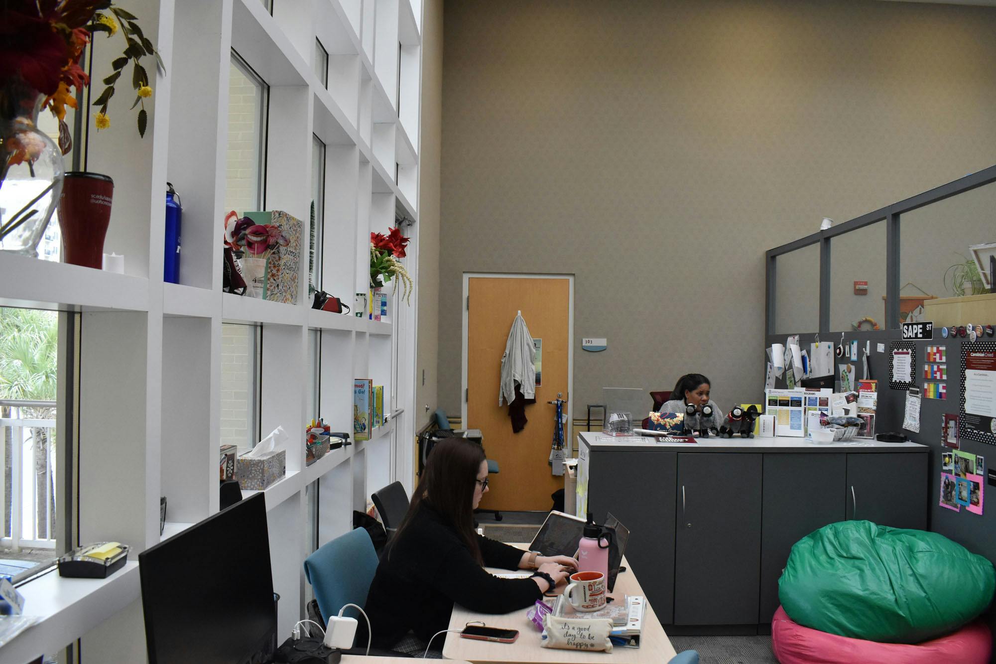 Student workers conduct business at the Gamecock Recovery office in the Strom Thurmond Wellness and Fitness Center on Jan. 31, 2023. The office is open to students struggling with drug abuse or addiction and takes appointments in-person or virtually. 