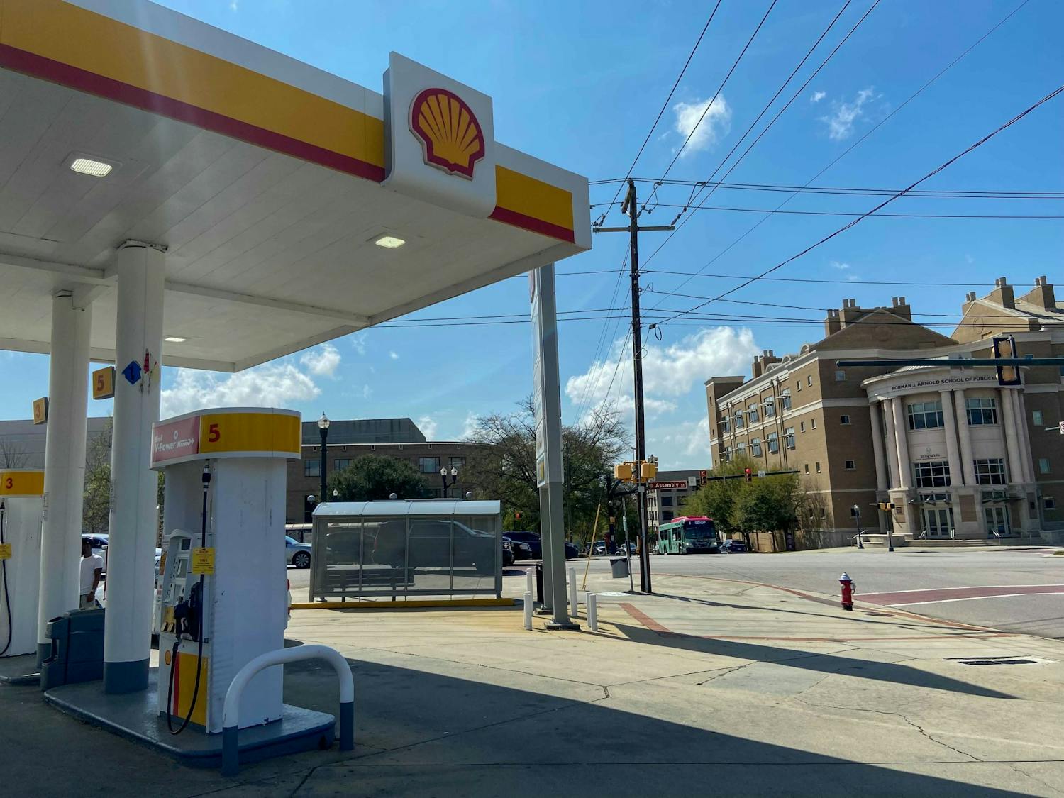 Exterior of Shell gas station on Assembly St. &nbsp;According to the American Automobile Association (AAA) gas prices in Columbia increased more than $1 per gallon in the past year.