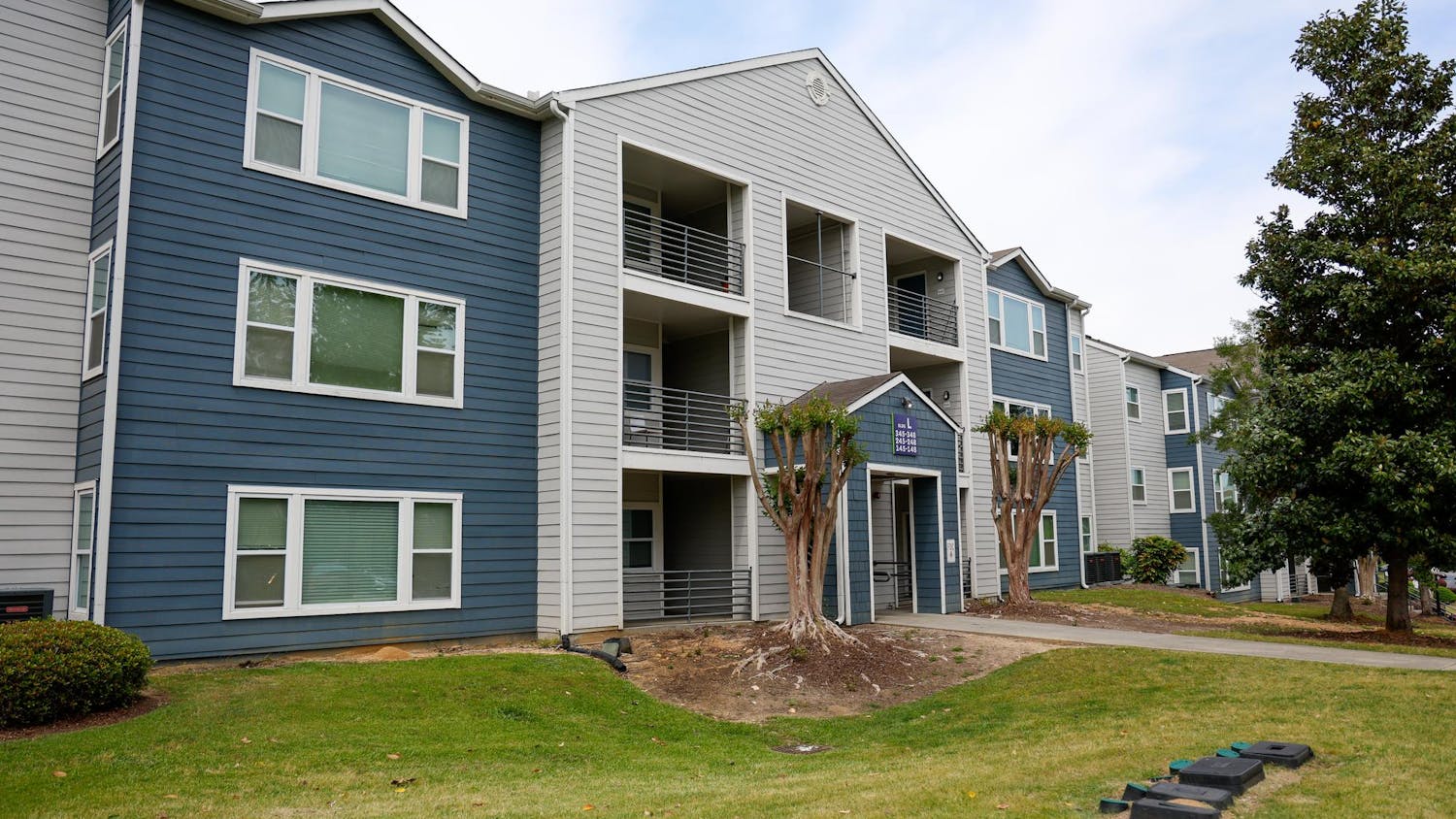 A residential building at The Radley on Apr. 15, 2025. Several residents have expressed concerns about the safety of the property.