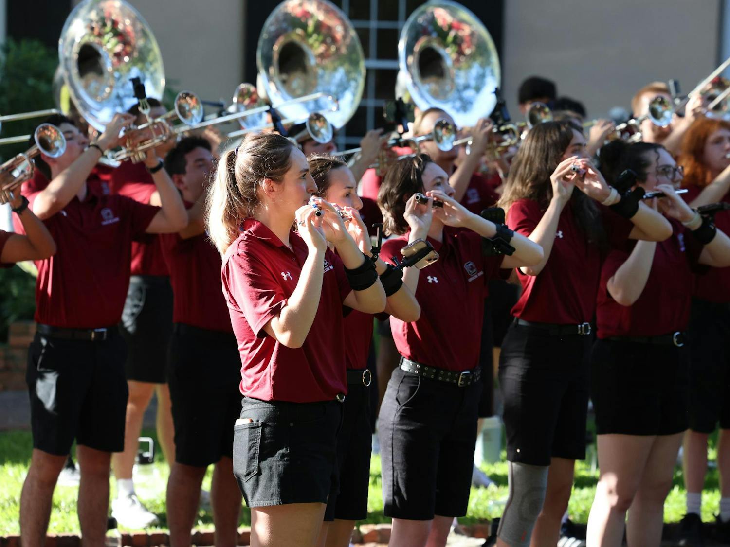 The Carolina Band performs for students on the Horseshoe at the beginning of the First Night Carolina event on Aug. 19, 2024. The band’s performance was followed by speeches from Shane Beamer, Lamont Paris and Dawn Staley before the event moved to Greene Street to finish.
