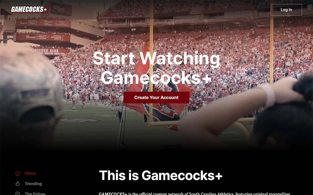 <p>A screenshot of the front page of Gamecocks+. The streaming service is available for new subscribers for a yearly or monthly plan and will feature exclusive access to all things Gamecock sports.</p>