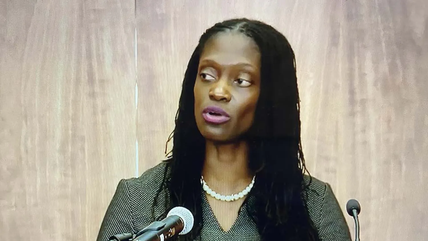 Provost candidate Dr. Valarie Kinloch speaks at the provost forums on March 23, 2022.