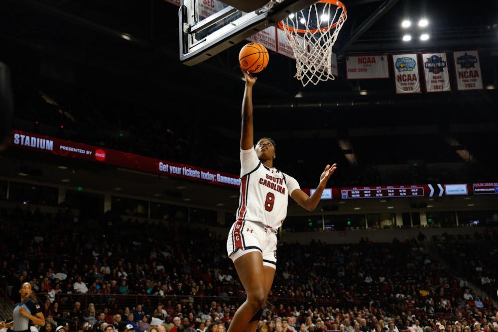 <p>FILE – Freshman forward Joyce Edwards performs a free layup during South Carolina's game against Coppin State on Nov. 14, 2024. Edwards scored 21 points in the Gamecocks' 76-58 win over the Alabama Crimson Tide on Jan. 16, 2025.</p>