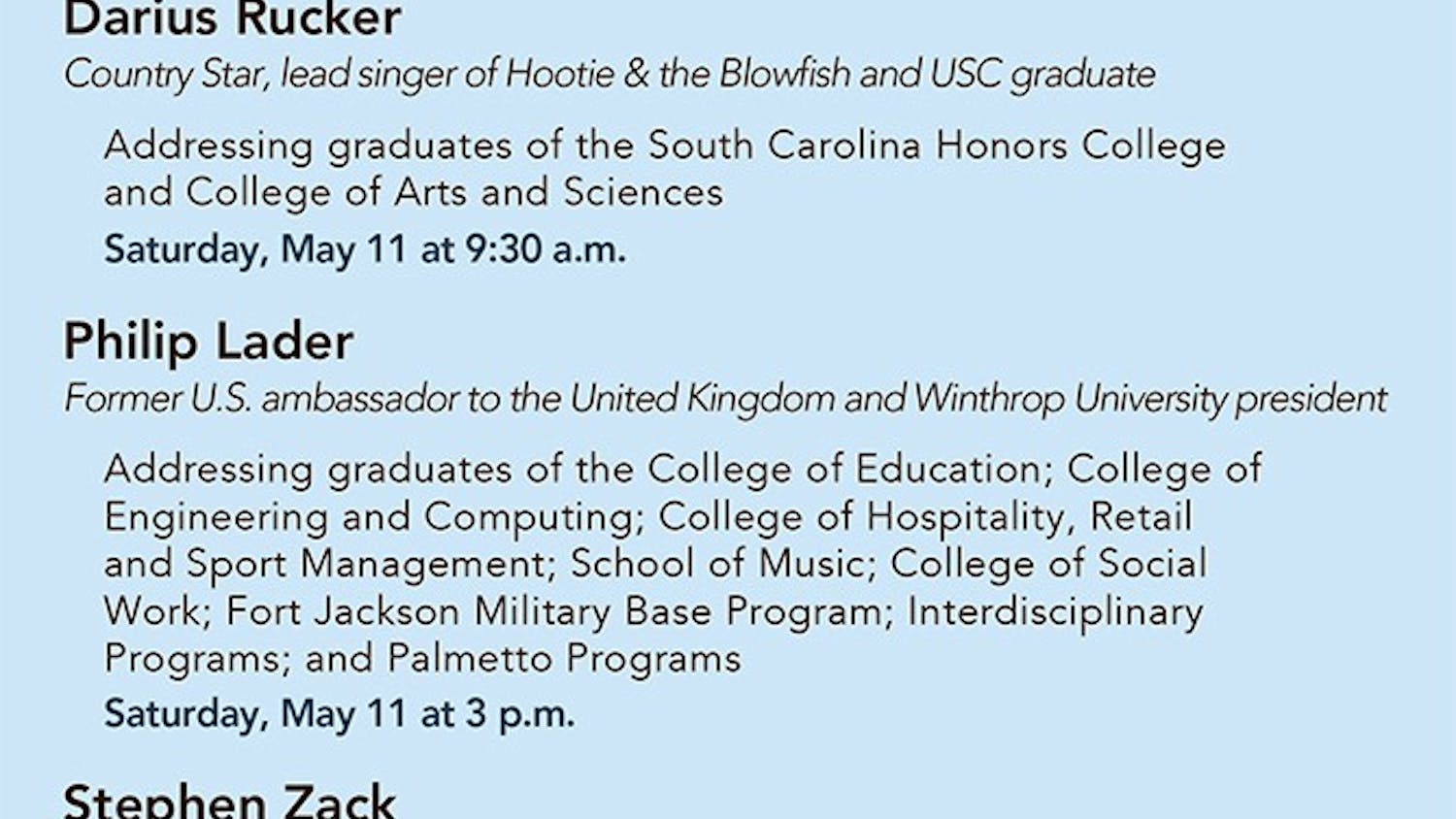 A complete list of USC commencement speakers and the schools they’ll be addressing