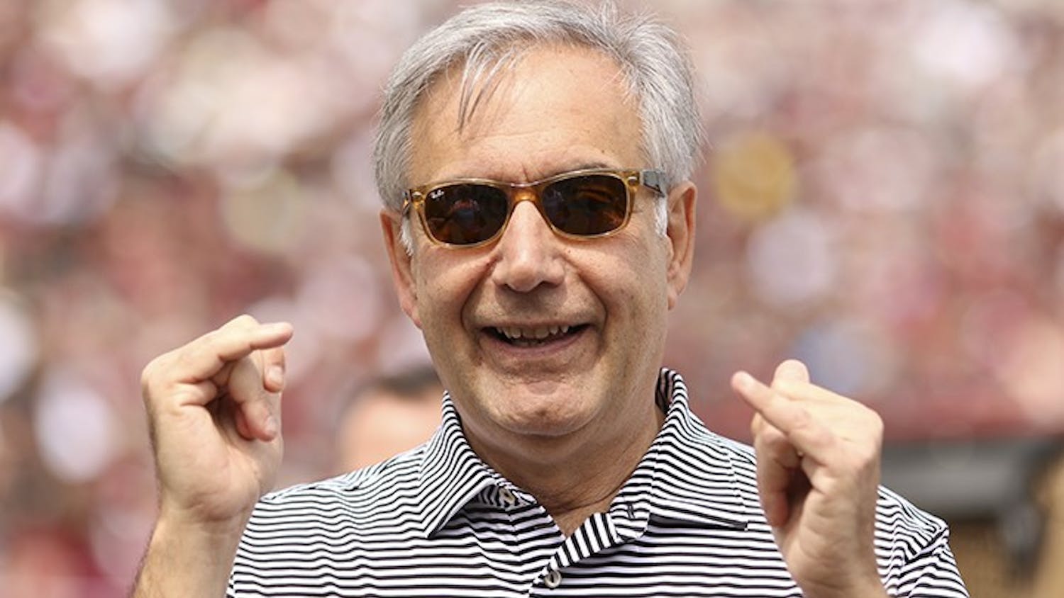 President Pastides smiles while attending his last spring game as the president of USC at Williams-Brice Stadium on Saturday.&nbsp;